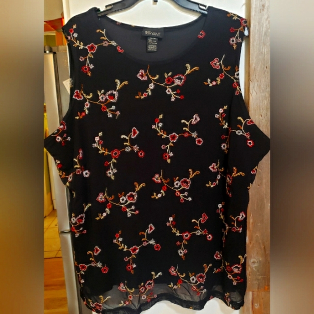 Lane Bryant Plus Size 26/28shear Black/flowers,black Liner,